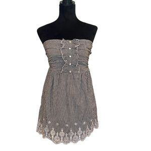 Panhandle Slim Black Gingham Strapless Lace Hem Dress S